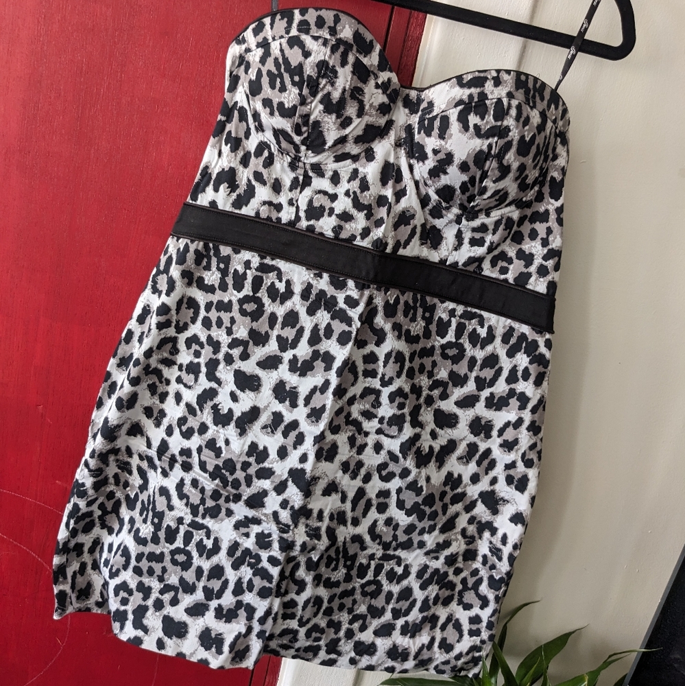 Guess Leopard Print Black and White Dress Mini Size XL with small straps